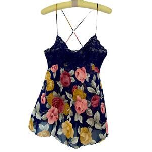 Victoria's Secret Sheer Blue Floral w/ Lacy Bust Chemise Babydoll Nightie size M